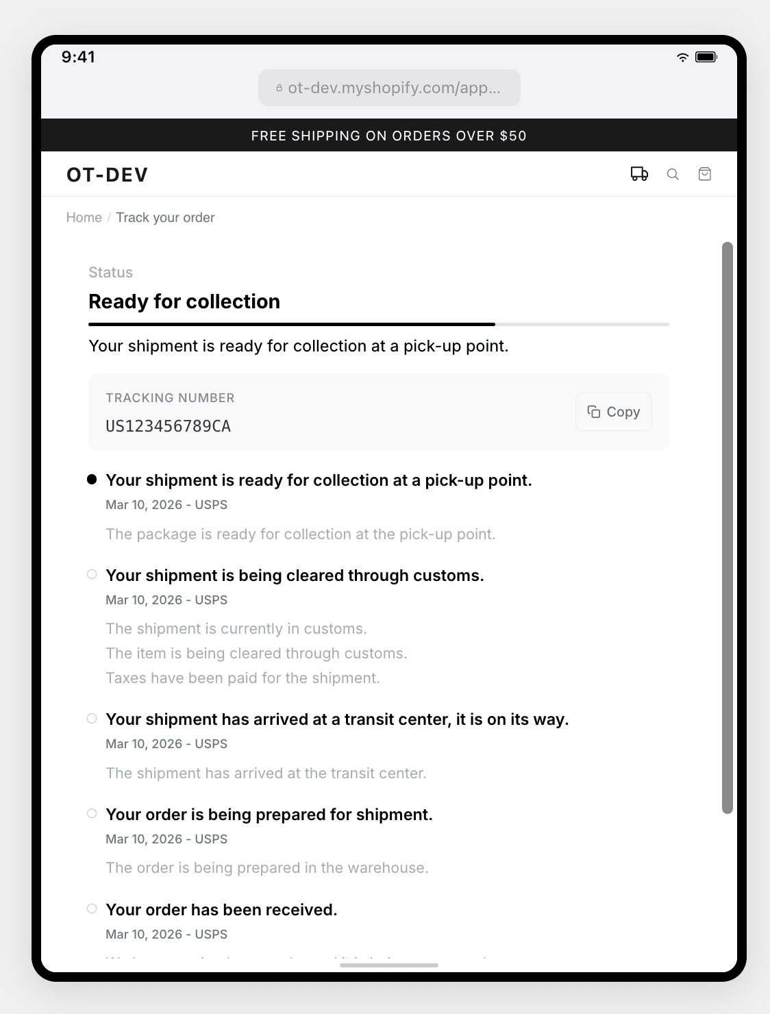 Tracking page example